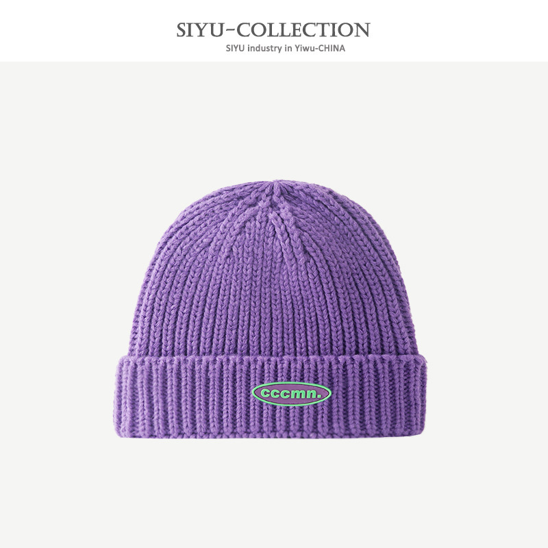 Simple Ins Style Rubber Letters Woolen Cap Women's Winter Street Hip Hop Style Knitted Hat Korean Style Beanie Hat Men's Fashion