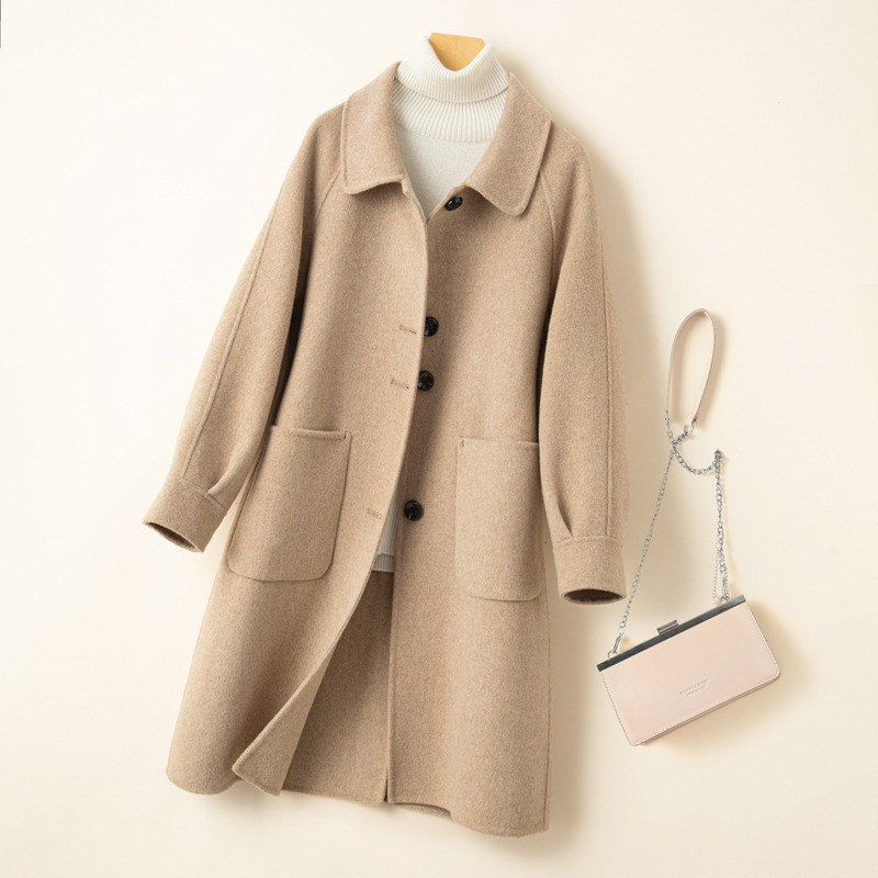 双面羊毛大衣女中长款茧型宽松2023年新款秋冬气质厚毛呢外套