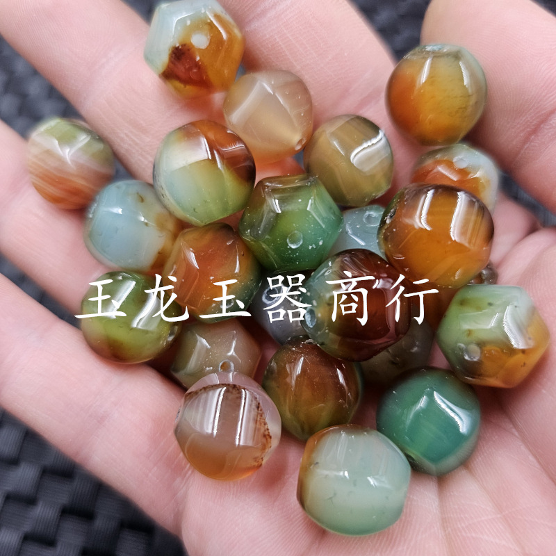 孔雀玛瑙六棱珠玉石散珠紫绿玛瑙多棱路路通手链项链饰品配件珠子