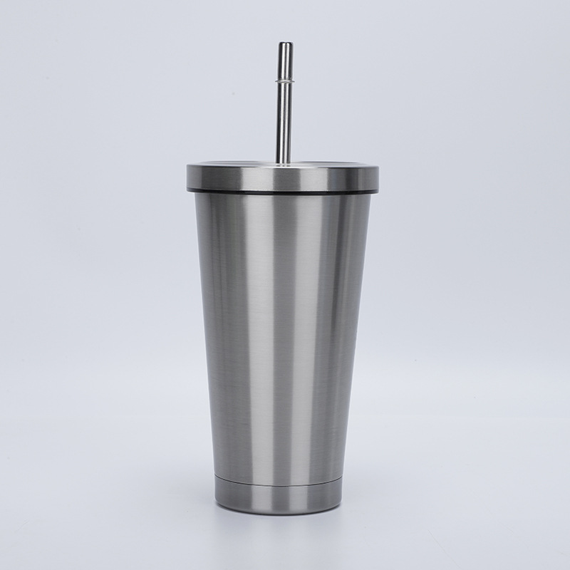 2023 New Stainless Steel Cup with Straw 710ml Large Hole Cover Bubble Milk Tea Cup Customized Large Capacity Warm-Keeping Water Cup