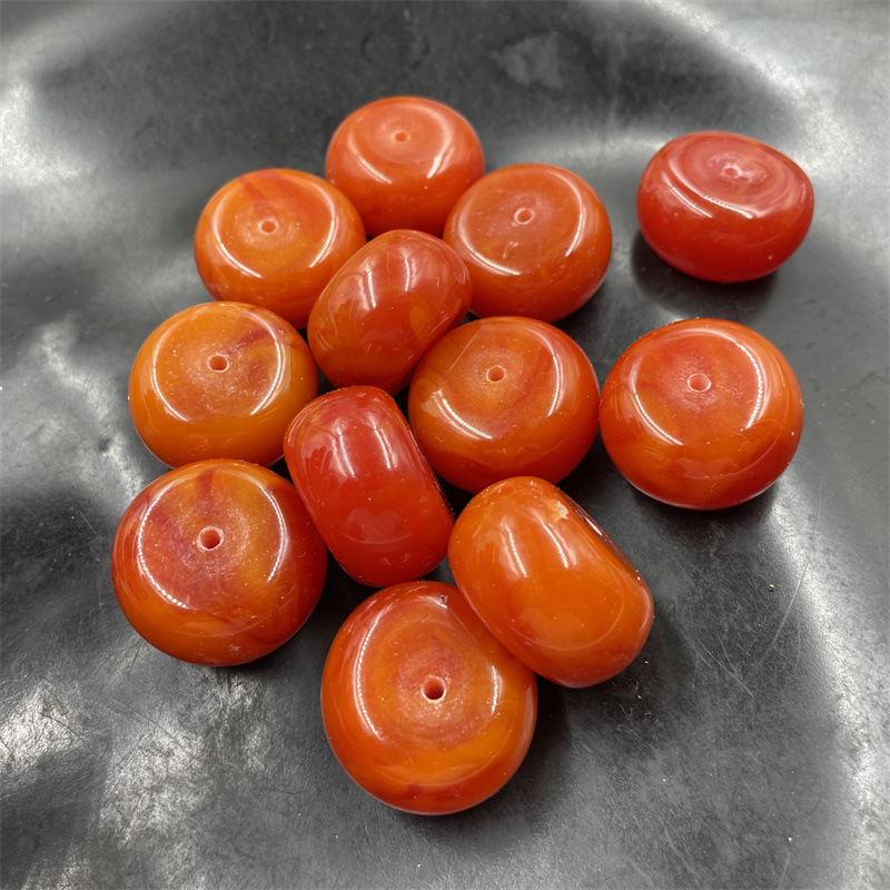 平价玉器 diy饰品配件红色老蜜蜡算盘珠 加厚大号平安扣珠子散批