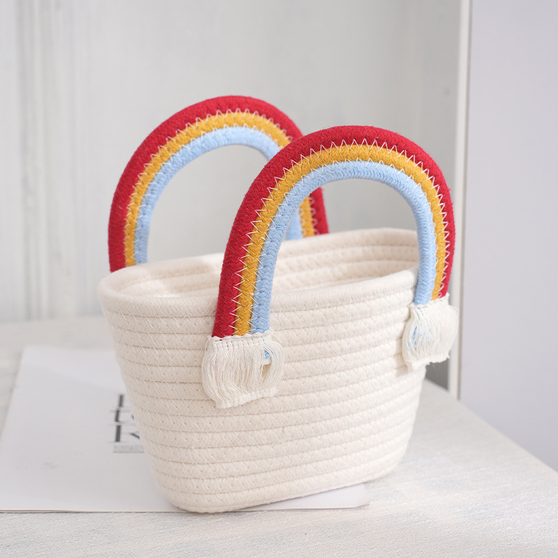 Korean Style Fashion Beach Bag Fresh Sweet Women's Handbag Picnic Basket Cotton Rope Braided Bag Wedding Gift