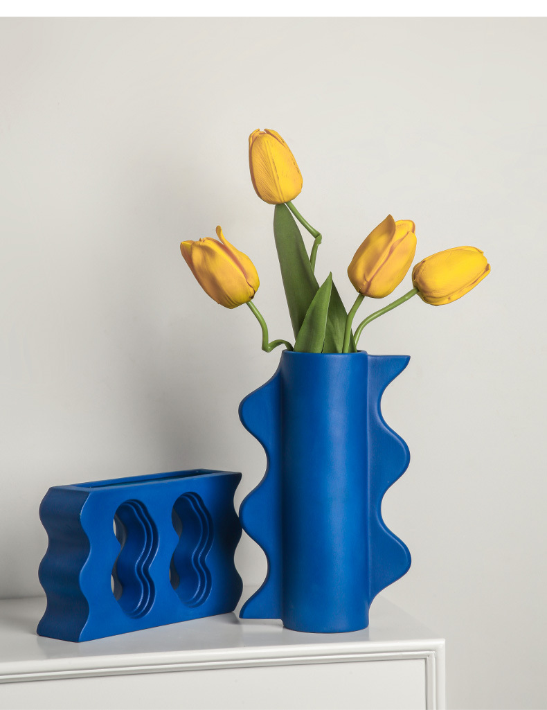 简约克莱因蓝几何花器陶瓷客厅插花酒店样板房艺术装饰花瓶摆件