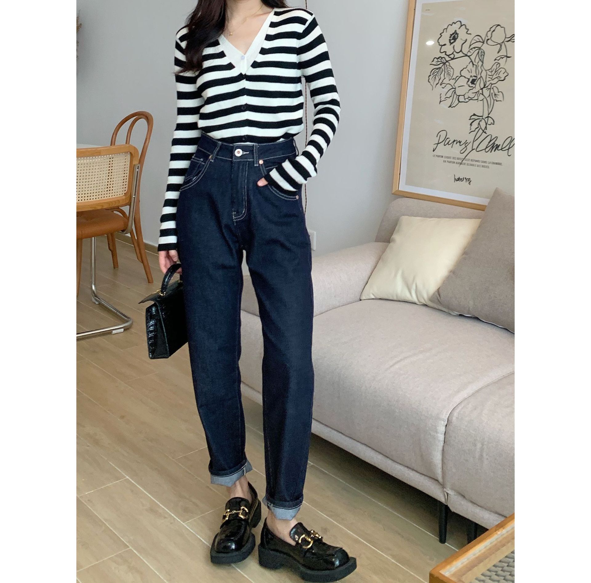 黑科技不褪色高腰宽松显瘦弹力老爹裤牛仔哈伦裤女