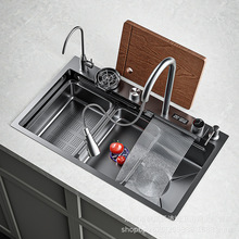 SUS304不锈钢洗碗池多功能数显瀑布飞雨大单槽水槽厨房纳米洗菜盆