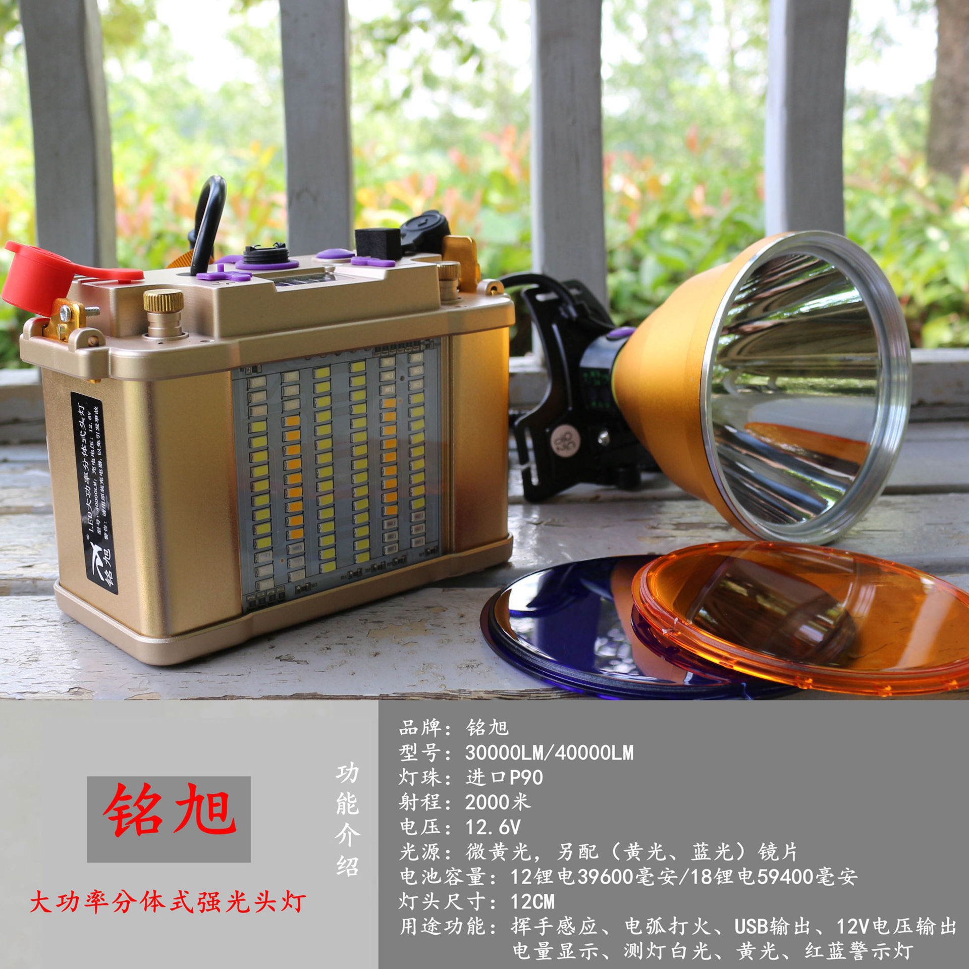 钓鱼蚂蟥白光黄光蓝光户外分体式强光头灯