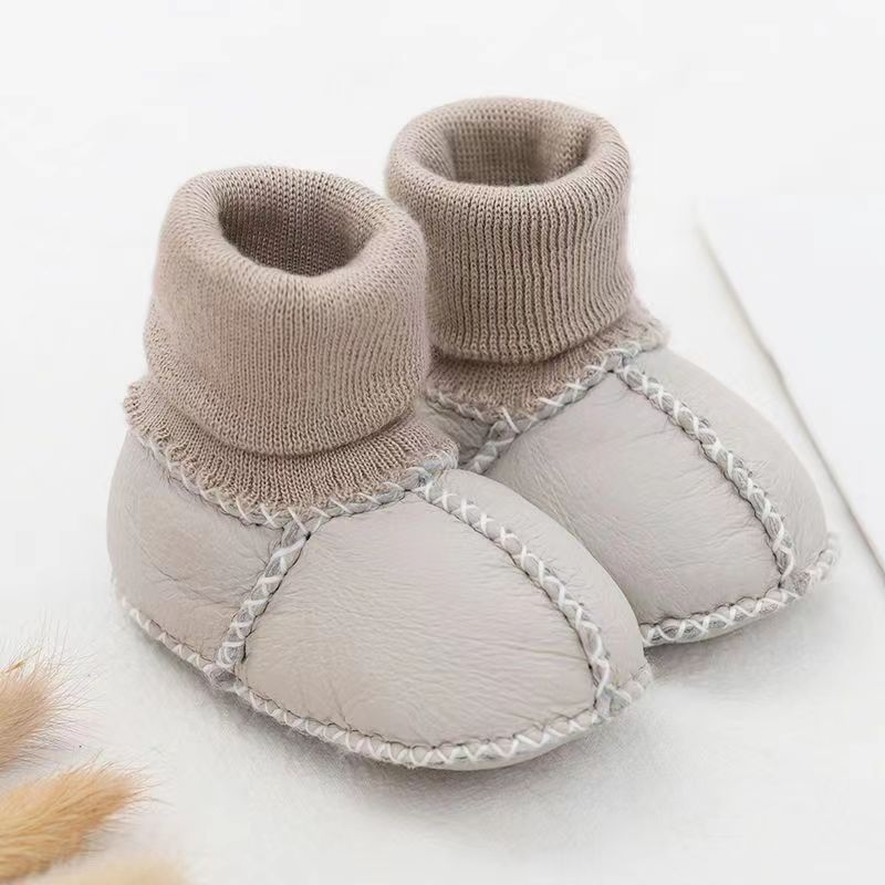 Sheepskin and Fur Baby Toddler Shoes Autumn and Winter Socks Shoes 0-12 Months Male and Female Baby Thickened Soft-Soled No Heel Slippage Walking Shoes