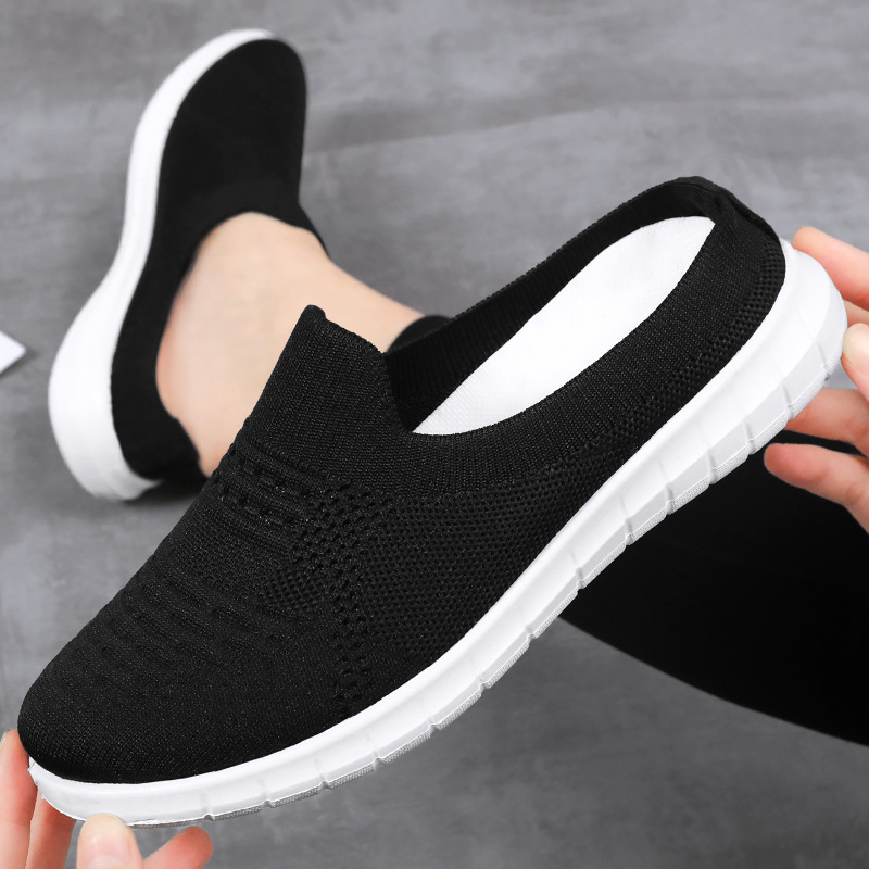 Women's Shoes 2024 Spring and Summer New Foreign Trade Women's Shoes Cross-Border Large Size Cloth Shoes Breathable Flyknit Shoes Soft Bottom Casual Slippers