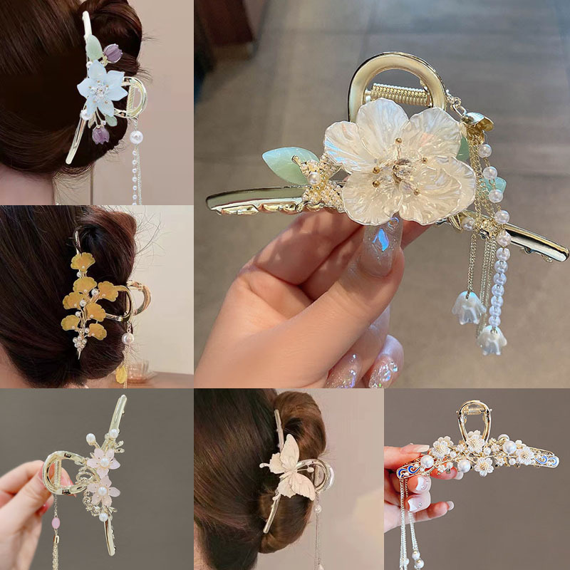 2023 Early Spring New Arrivals Clip Hairware Retro Style Tassel Grip High-Grade Sense Back Head Updo Fresh Shark Clip