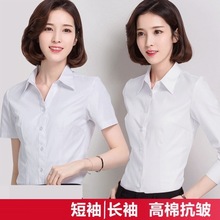 短袖V领职业装夏季工作服新款女寸正装白衬衫女长袖白色职业衬衫