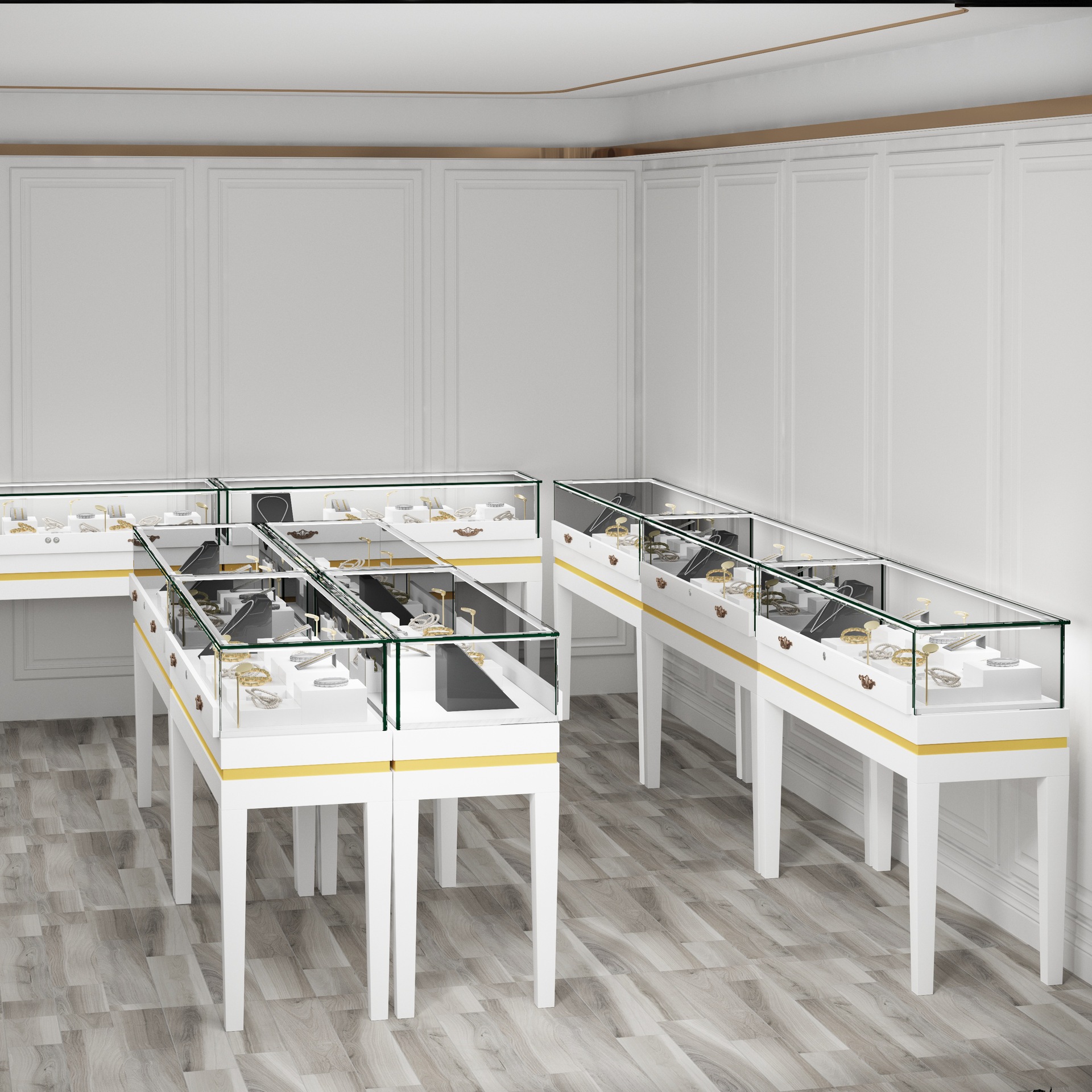 现货珠宝展示柜烤漆玻璃柜台饰品首饰玉器手表眼镜服装店展柜展示