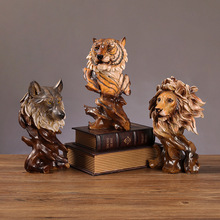 美式仿根雕狮子动物树脂摆件家居玄关客厅书房办公室老鹰工艺品