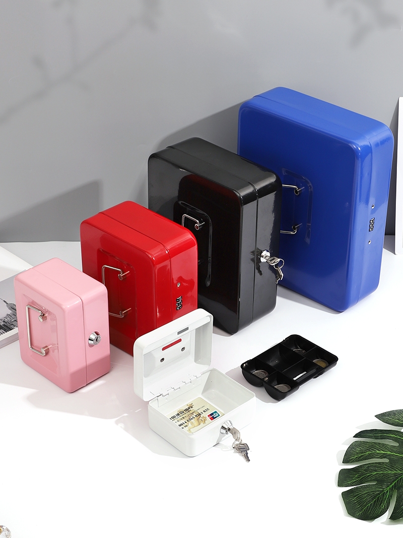 1s7e磨砂密码零钱盒带锁钱箱手提小铁箱子收银箱保险盒桌面首饰收