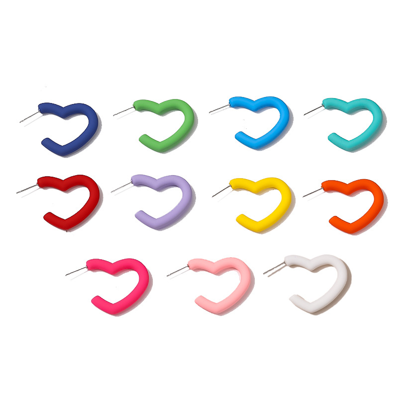 Foreign Trade Hot Sale Hot Color Frosted Surface Acrylic Love Heart Stud Earrings Female Factory Direct Sales Ornament Accessories Wholesale