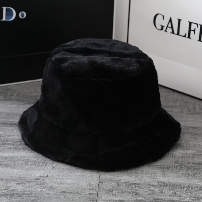 Autumn and Winter New British Curling Soft Plush Bucket Hat Women Thickened Warm Leisure Japanese Solid Color Retro Billycock