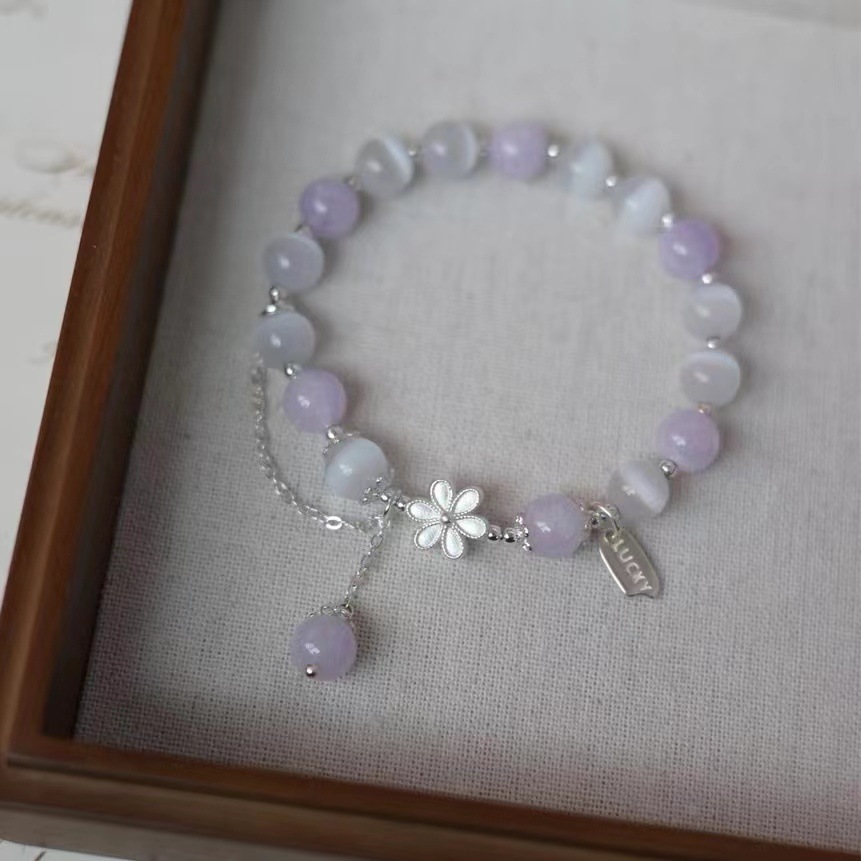 足银花朵紫珠款式手串紫气东来简约大气小众设计高级仙气飘飘款式