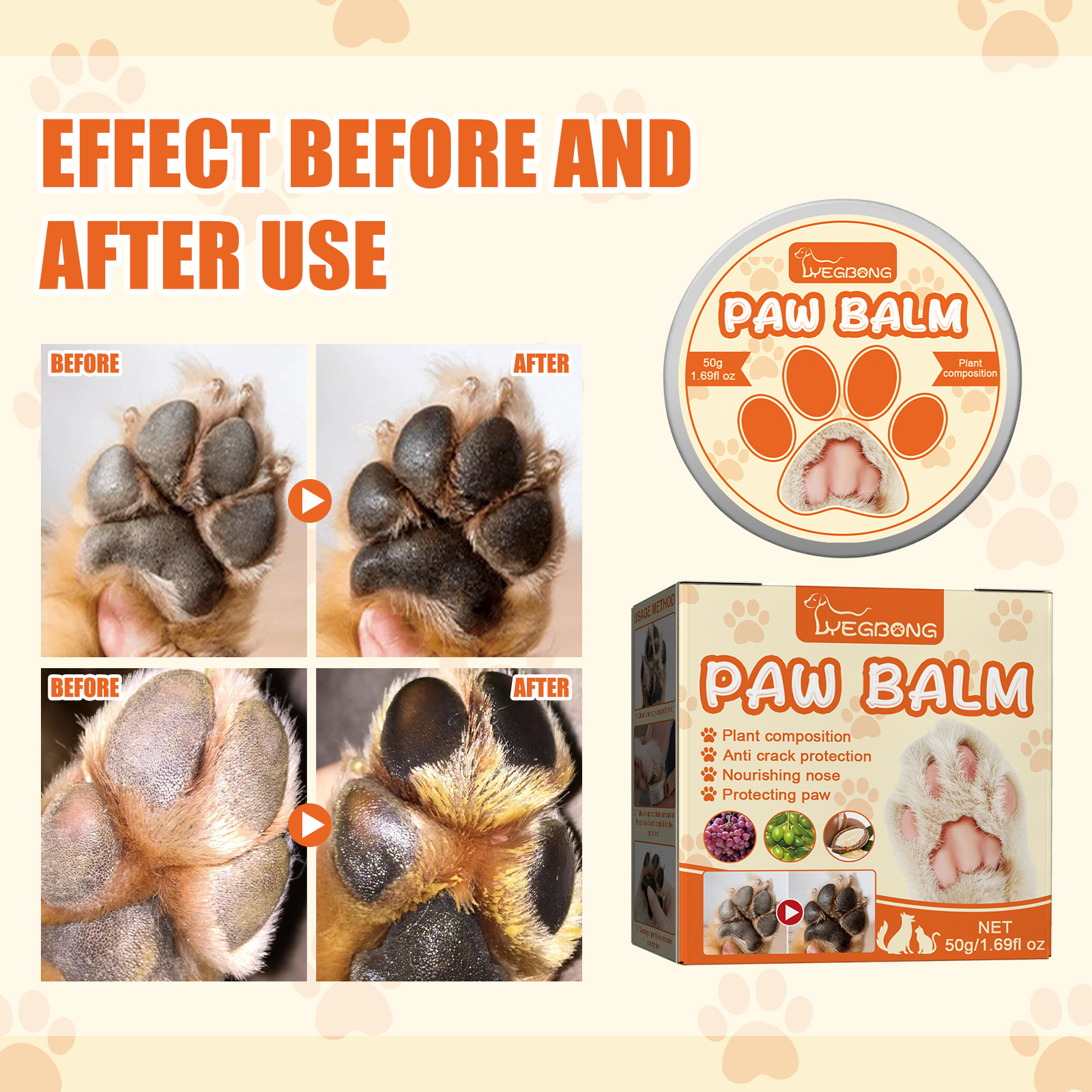 Yegbong Pet Moisturizing Claw Cream Anti-Chapping Feet Dog Cat Foot Pad