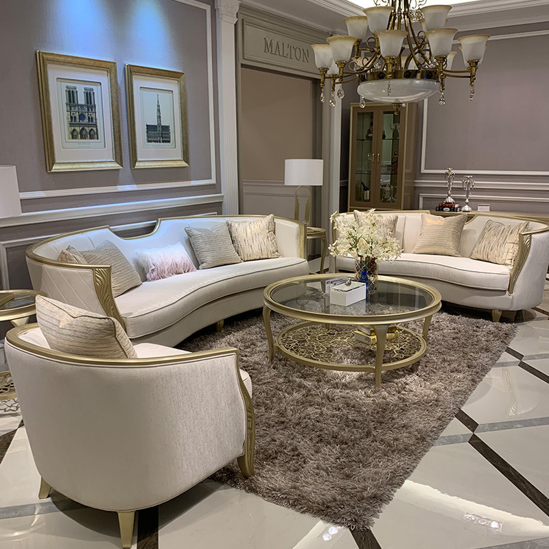 美式轻奢客厅实木 沙发 创意白蜡木别墅家具组合布艺弧形休闲沙发