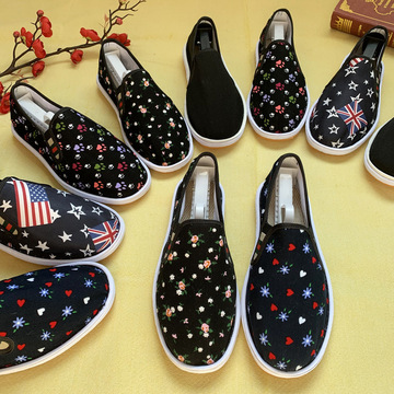 老北京西山布鞋牛筋底花布鞋休闲防滑休闲一脚蹬手工布鞋地摊供货