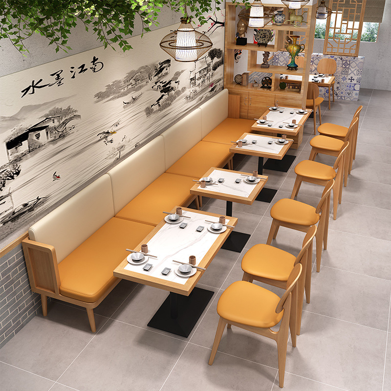 主题自助餐饮日式烤肉火锅店实木编藤餐厅卡座沙发烧烤店桌椅组合