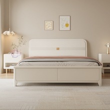 小户型家用现代储物婚床奶油风实木床1.8白色主卧双人床1.5米卧室