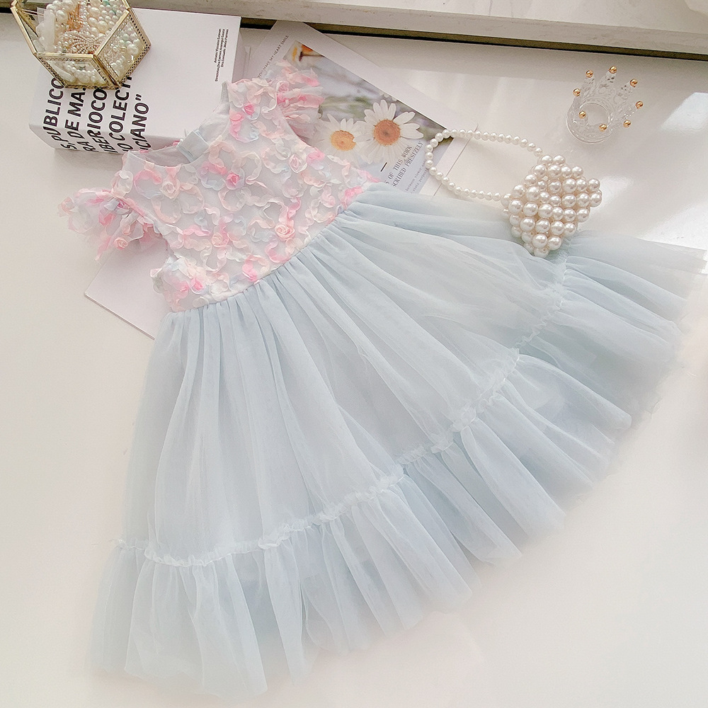 女童夏装网纱连衣裙2021新款韩版潮洋气裙子中大童儿童花朵连衣裙