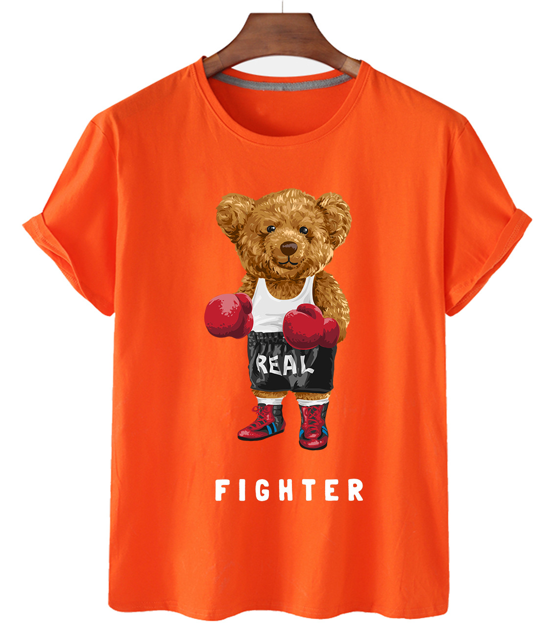 dx100385速卖通亚马逊夏季爆品运动拳击小熊图案短袖t恤女学生款