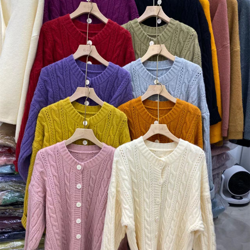 Retro Art round-Neck Cable-Knit Sweater Women's Clothing 2023 Autumn New Loose-Fitting Long Sleeve Sweater Cardigan Coat Women Clothes