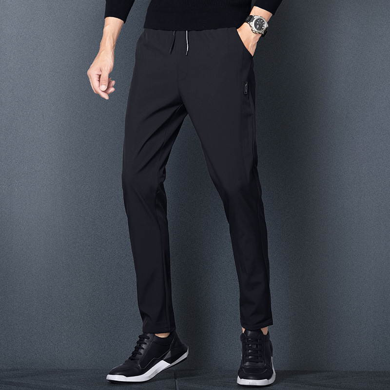 Tiktok Popular Casual Trousers Men's Spring and Autumn Straight Solid Color Loose Sports Cropped Zipper Stretch Suit Pants Live Broadcast