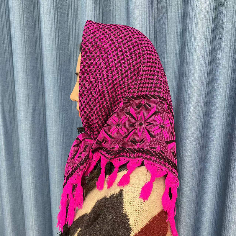 中老年农村妇女毛线方巾秋冬保暖双层提花包头巾围巾四方老太太巾