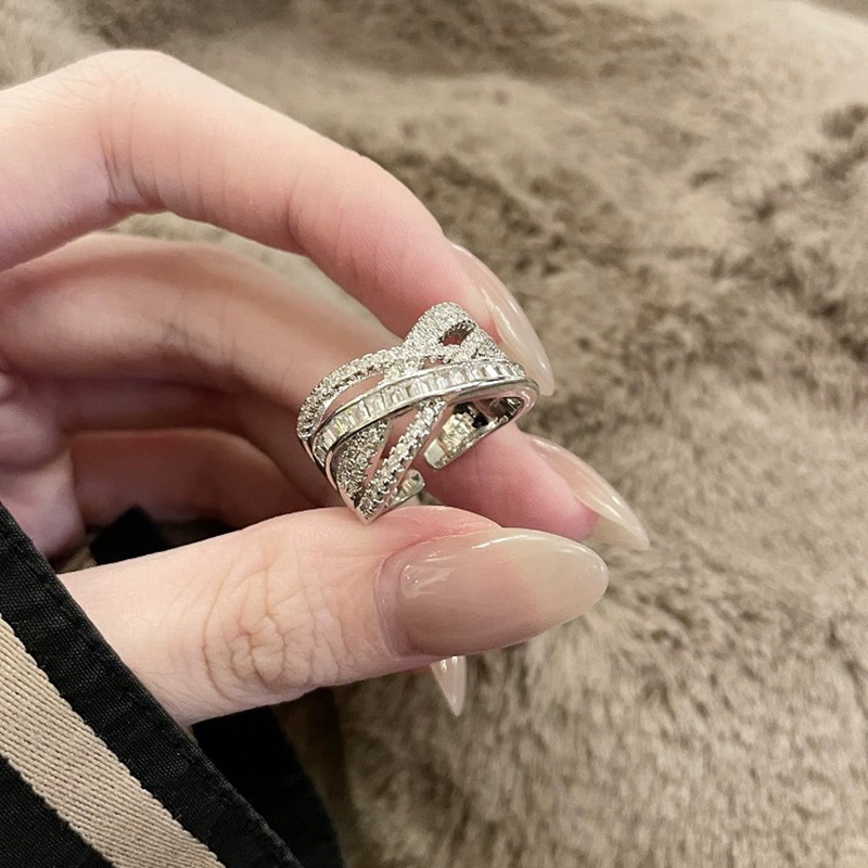 Korean-Style Light Luxury Zircon Multi-Layer Open Ring Personalized Temperament Design Index Finger Ring Niche High-Grade Bracelet for Women