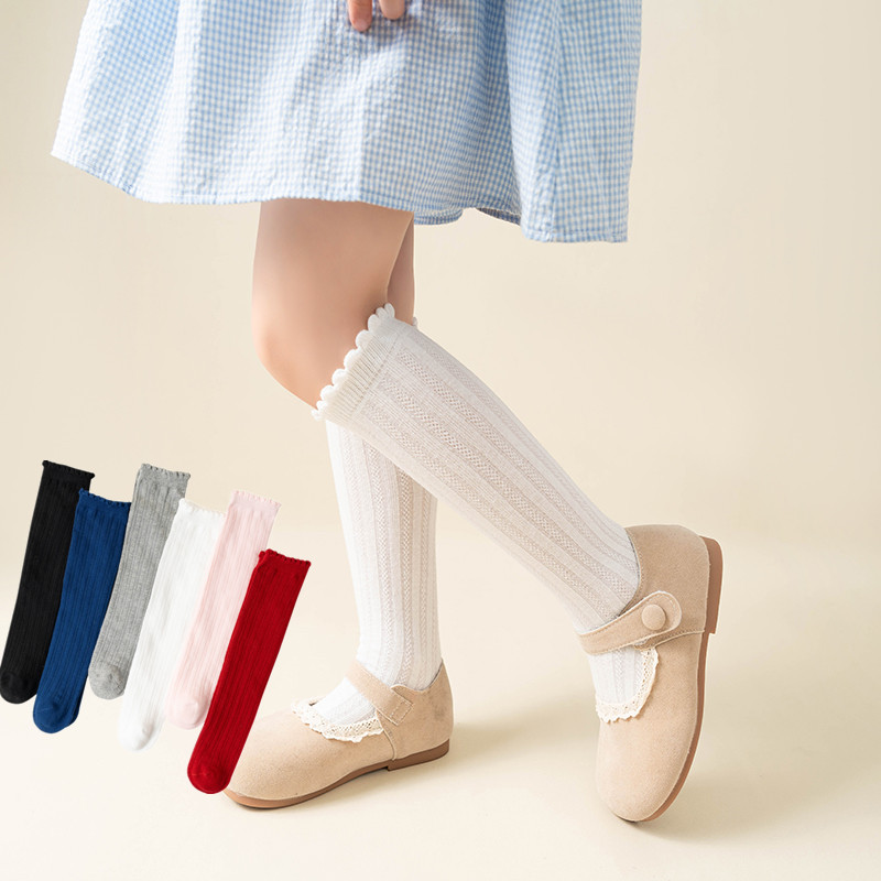 2024春夏新款纯色光板网眼女童中筒袜直板儿童小腿袜中小童袜子