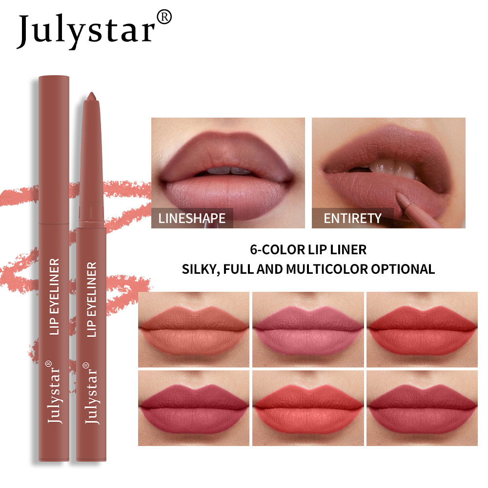 Julystar Lip Pencil Waterproof Smear-Proof Lipstick Pen Pink Matte Lip Gloss Rotating Lip Liner Suit