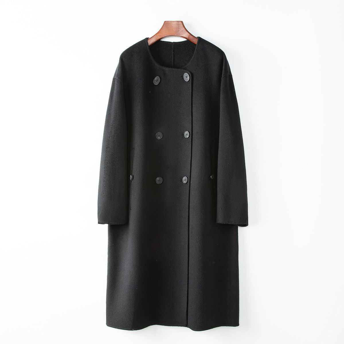 少量服饰2024女式新品10山羊绒圆领双面呢大衣时尚春季长款呢外套