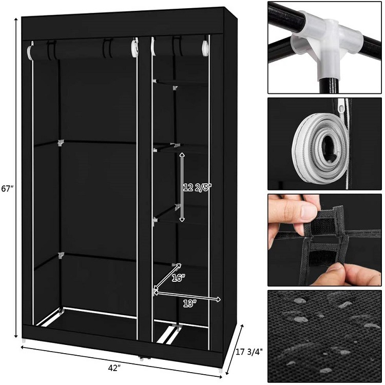 Simple Storage Cabinet Wardrobe Assembled Steel Pipe Double Wardrobe Storage Bold Reinforcement Fabric Steel Pipe Steel Frame Economical