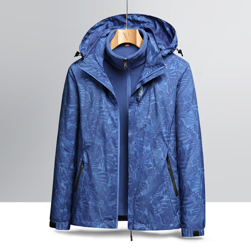 户外迷彩冲锋衣男士春秋款可拆帽夹克冬季加绒加厚防风外套登山服