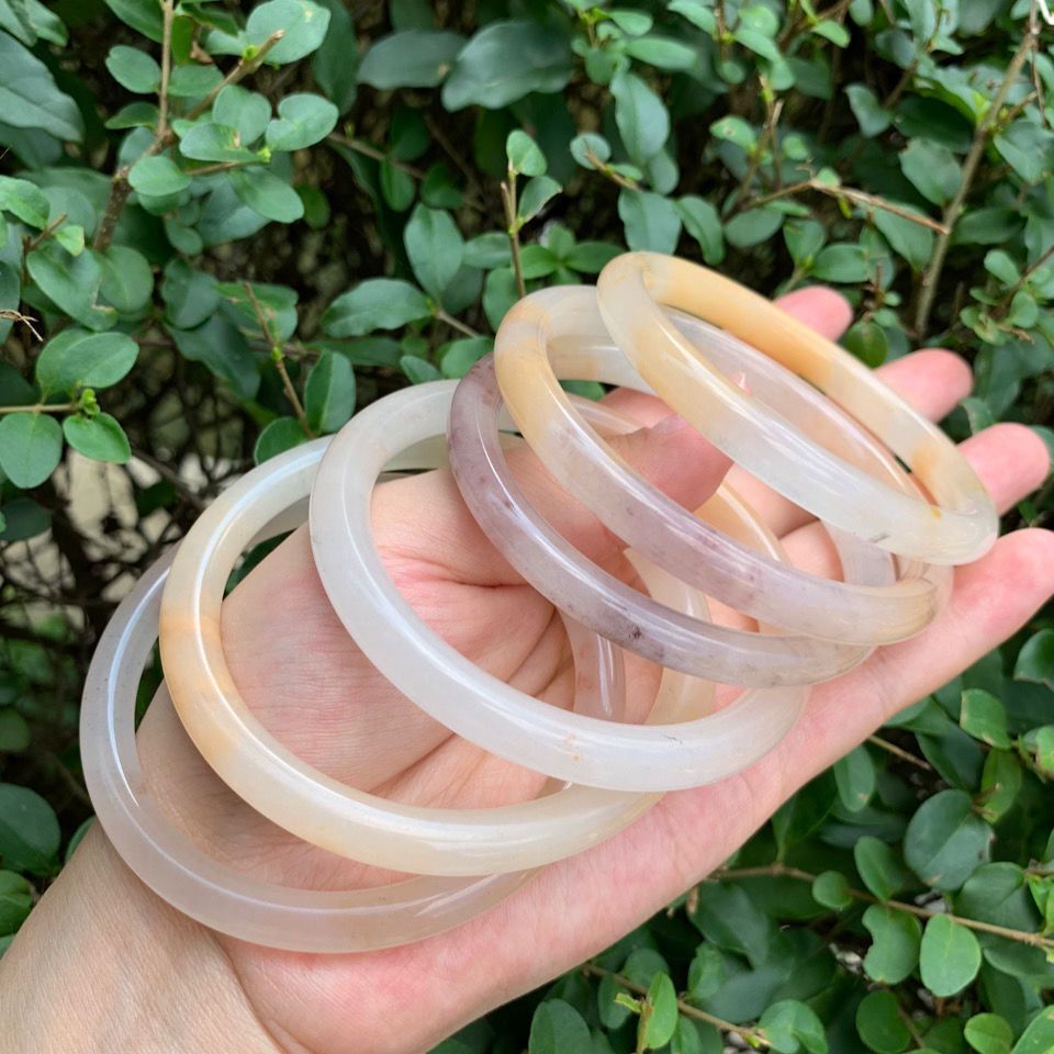 批发新疆和田玉手镯冰种紫罗兰金丝玉镯子女款旺夫真玉细条宽手镯