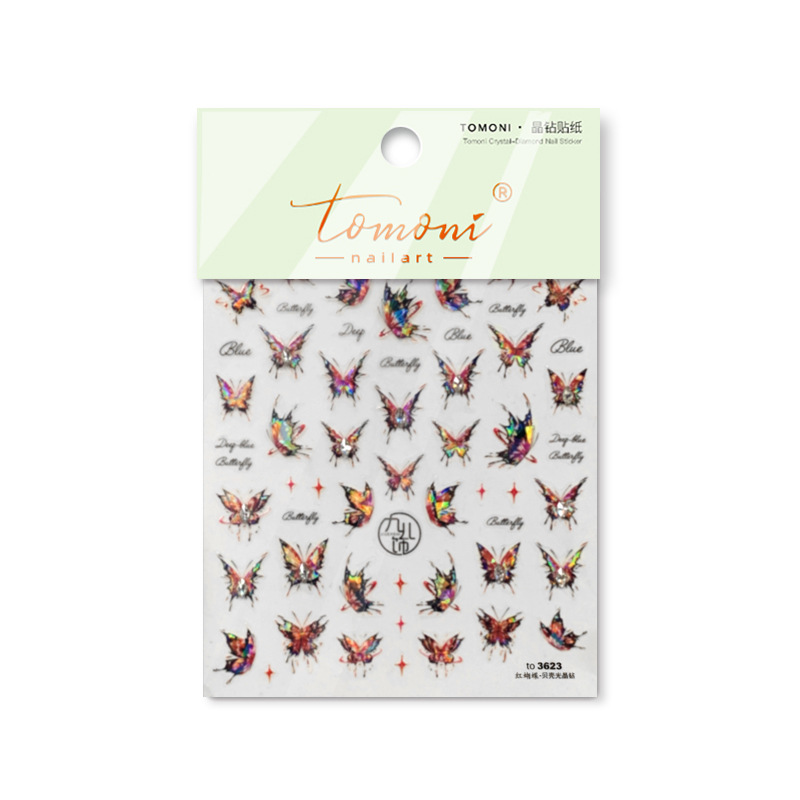 Tomoni Bright Crystal Nail Stickers Popular Japanese-Style Retro Nail Sticker Factory Wholesale Red Butterfly Shell Light 3622