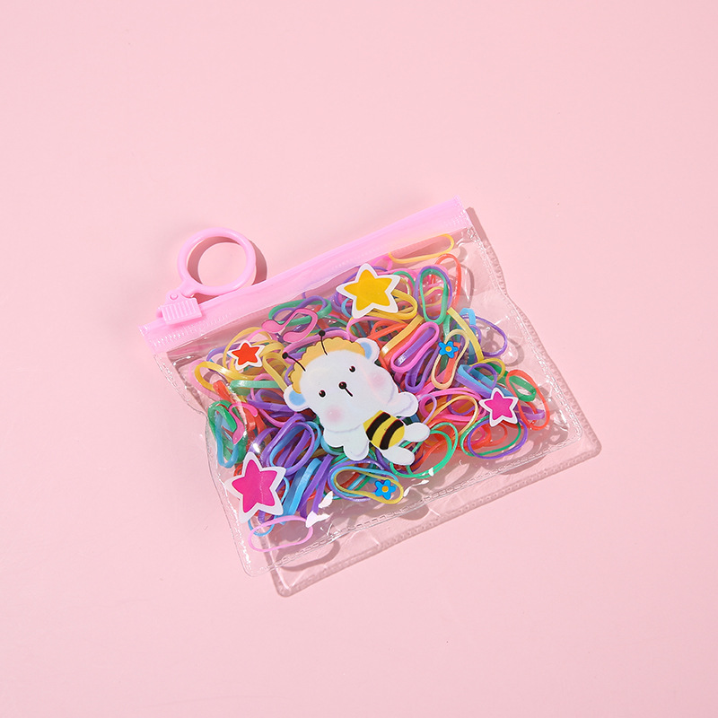 Korean Cartoon Ziplock Bag Pack Children's Rubber Band Hairband for Tying up Hair Disposable Small Rubber Band Girl's Hair Accessories Hair Rope