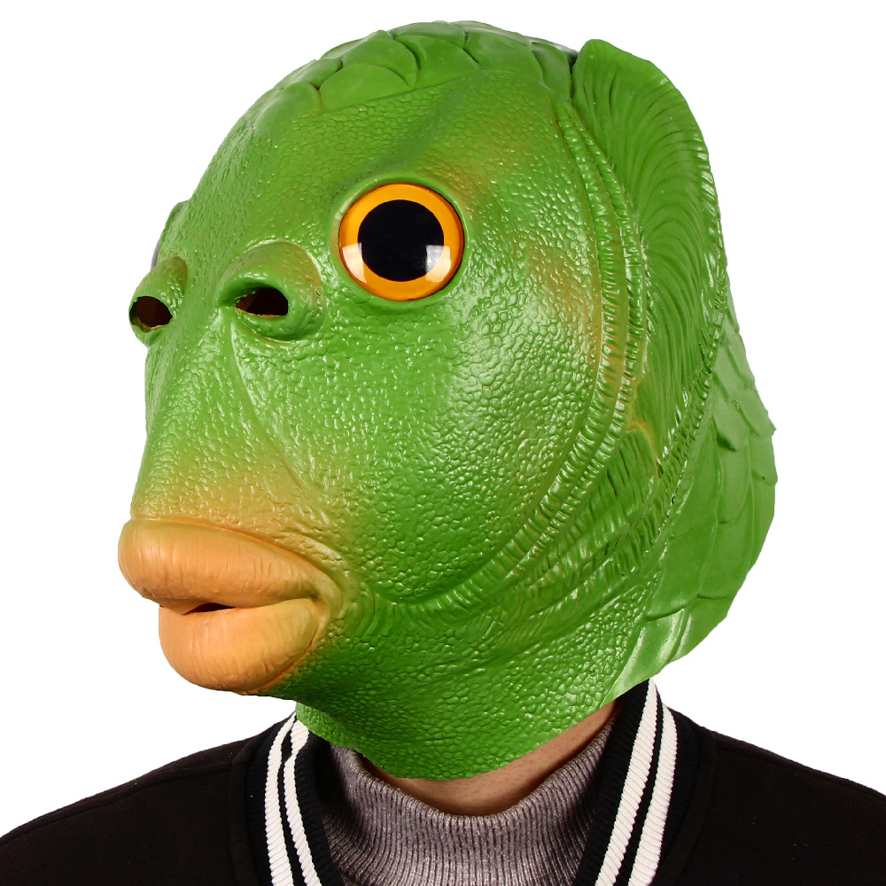 网红绿鱼人头套怪怪鱼面具万圣节绿鱼面具绿鱼头套沙雕无异味现货