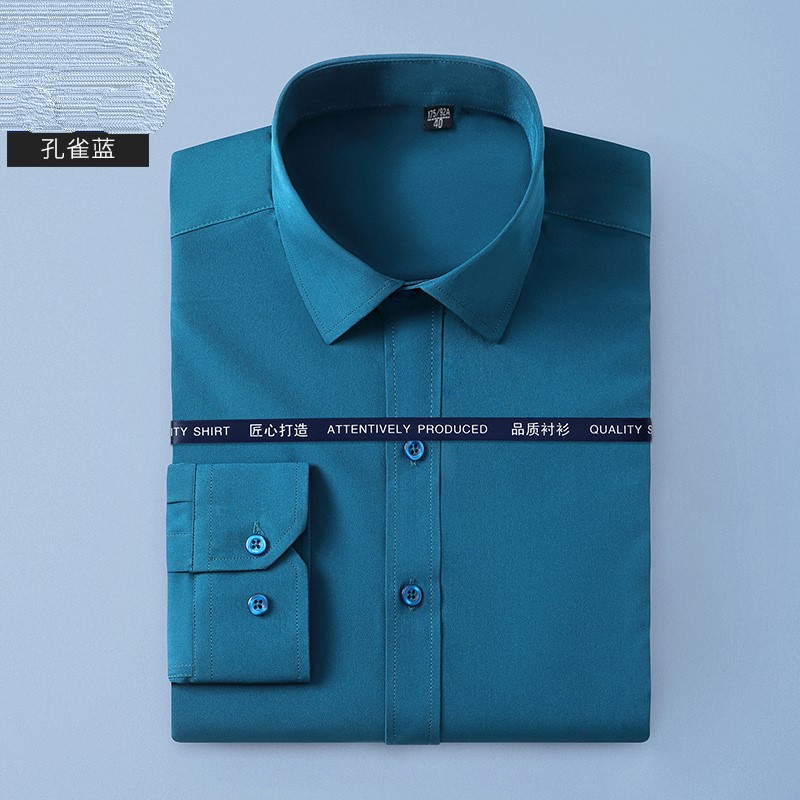 Men's Long-Sleeved Stretch Shirt Business Formal Wear Slim Solid Color Young and Middle-Aged Leisure Iron-Free Shirt Wholesale One Piece Dropshipping