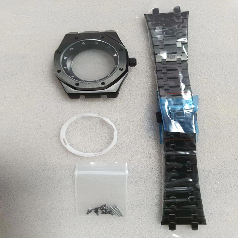 整套 PVD电镀黑色錶殼41mm精钢表带适合裝NH35/36机蓝宝镜面
