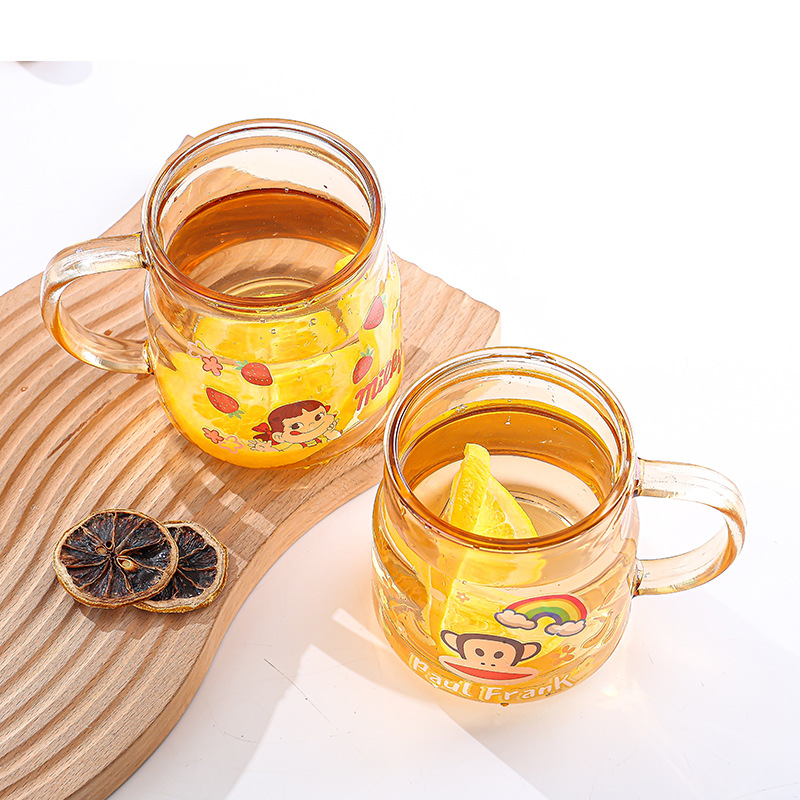 New Glass Cup with Straw Tea Cup Large Capacity Office Water Glass Cup with Handle Cute Cartoon Girl