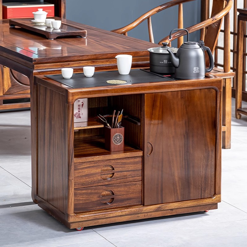 胡桃木移动茶台实木茶几家用茶桌烧水壶一体茶桌边柜办公室茶水柜
