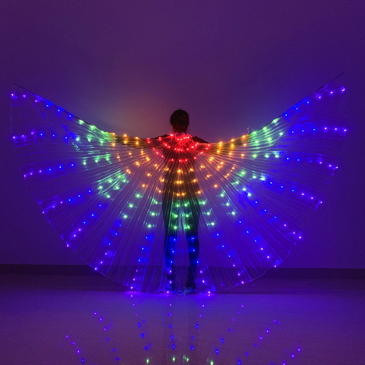 Led Glowing Wings Belly Dance Golden Wing Rainbow Colorful Dance Wings Fluorescent Butterfly Belly Dance Glowing Wings Cloak