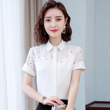 2021年白衬衫女短袖夏季新款波点白色雪纺韩版职业衬衣夏装上衣寸