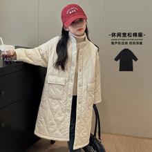 男女童棉服2023冬新款韩版洋气儿童休闲中长款轻薄棉袄外套过膝潮