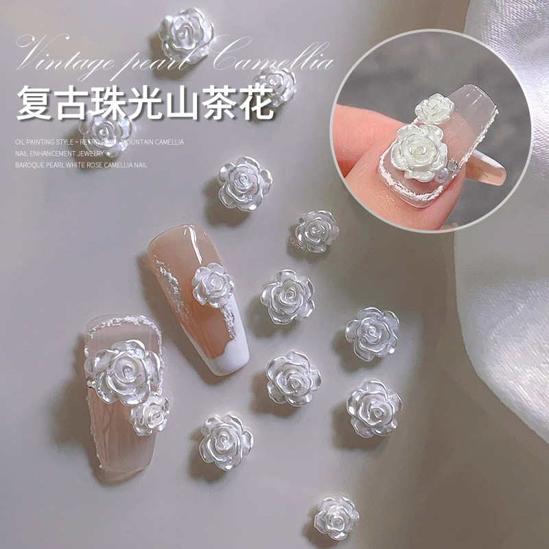 Internet Celebrity Camellia Nail Ornament Wholesale Ice Transparent Aurora Resin Nail Decorative Sticker Magic Color Three-Dimensional DIY Flower