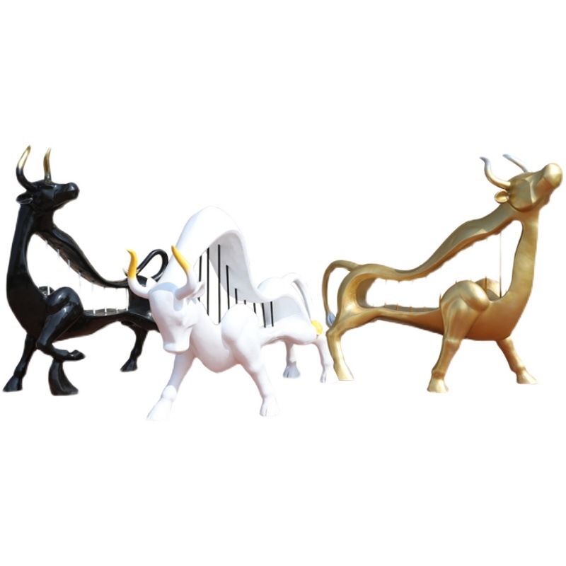 玻璃钢抽象牛雕塑摆件户外园林景观动物庭院草坪酒店别墅广场装饰