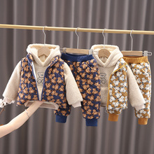 冬季 韩版 童装男女童婴幼儿宝宝儿童卡通羊羔绒棉卫衣连帽三件套